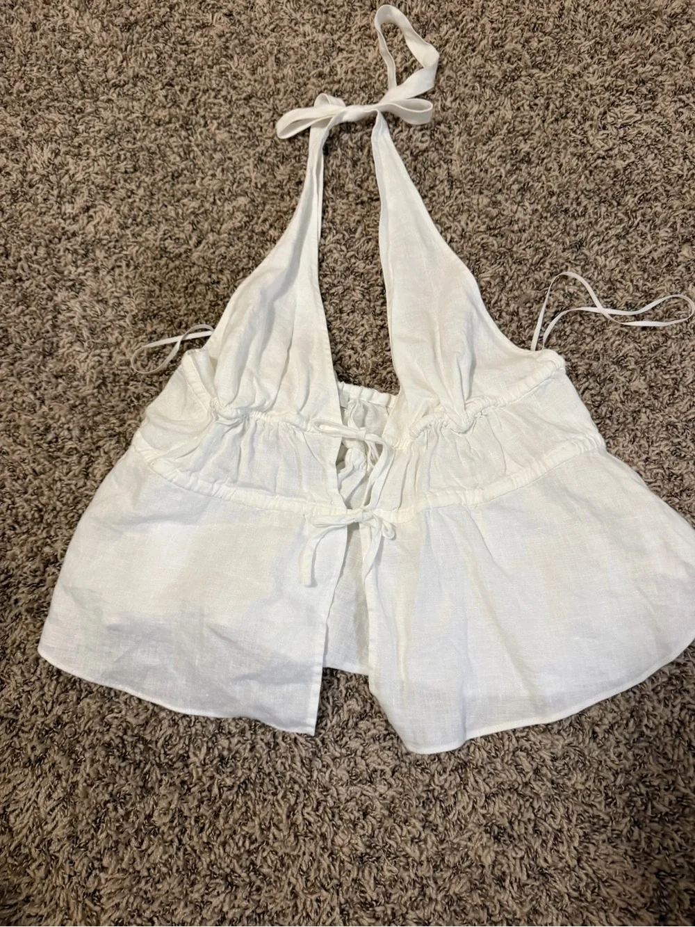 Aritzia White Halter Tie-Front Linen Blend Camisole